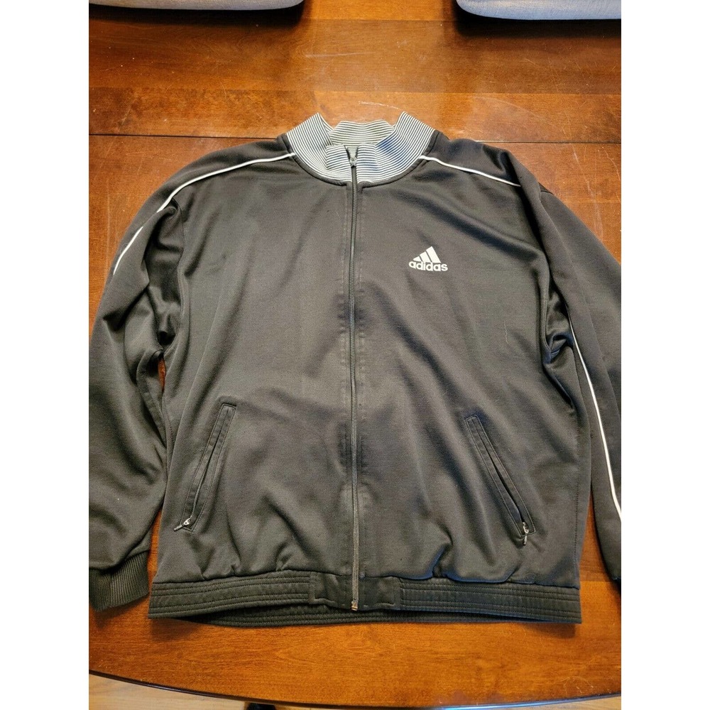 Vtg Adidas Mens Track Jacket Medium Black White Full Zip D5